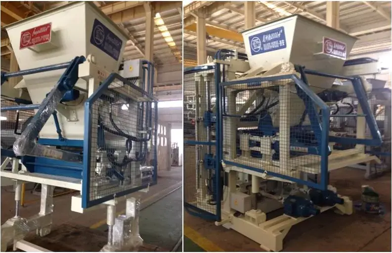 QFT4-15 concrete block machine producing hollow blocks in factory